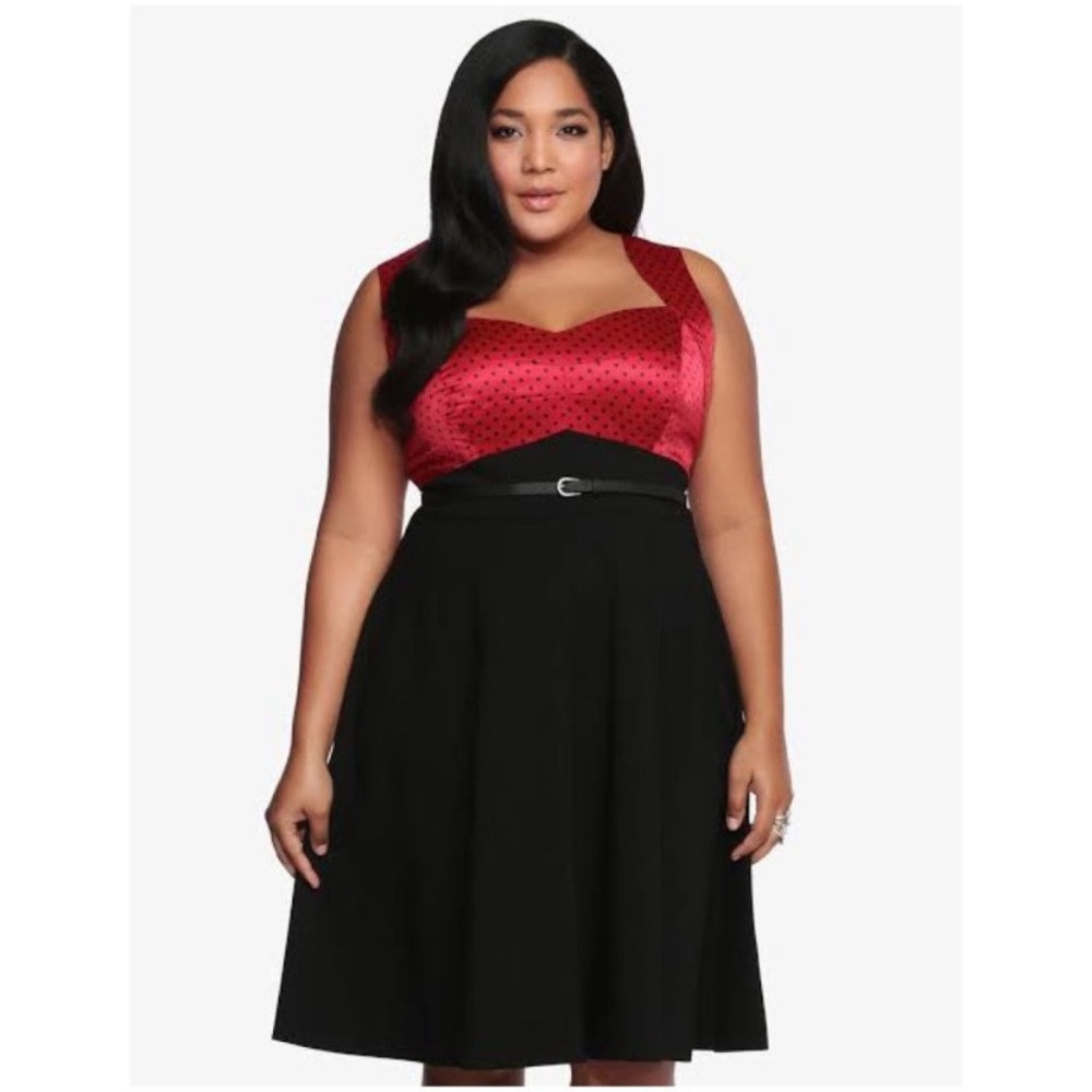 Torrid Polka Dot Fit and Flare Swing Dress Retro Pinup Red/Black Size 16 NO BELT